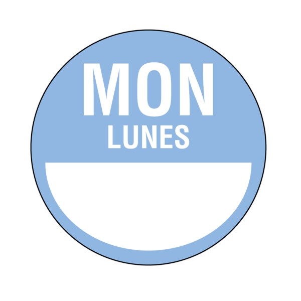 DaySpots - Monday/Lunes 3" circle White w/Blue